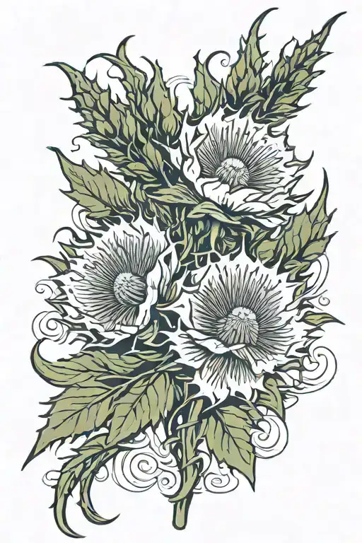 Scottish thistle tied together tattoo design idea