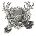 antler hook duck pheasant cross made tattoo design idea