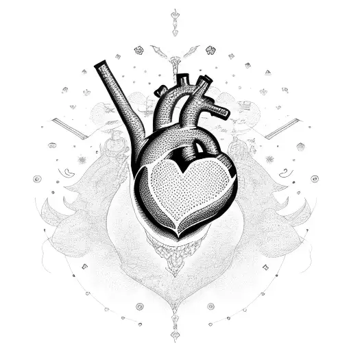 A heart-shaped Yuri symbol with intricate dotwork details tattoo design idea