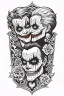 A unique design combining elements of The Joker and Harley Quinn to symbolize the duality of life and death tattoo design idea