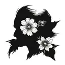 oldman blurry face, slow shutter effect, with minimal forget-me-not-flower tattoo design idea