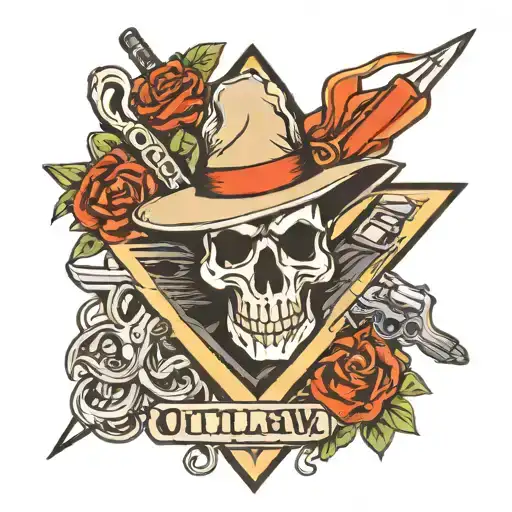 outlaw and guns inside triangle tattoo design idea