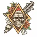 outlaw and guns inside triangle tattoo design idea