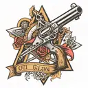 outlaw and guns inside triangle tattoo design idea