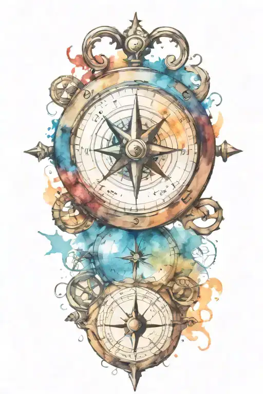 Nautical compass with scuba diver  tattoo design idea