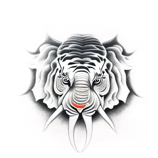 elephant head side view Buddha  tiger face tattoo design idea