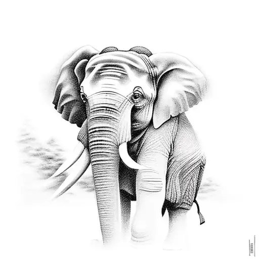 elephant looking at a Buddha statue tattoo design idea