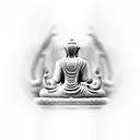 elephant looking at a Buddha statue tattoo design idea