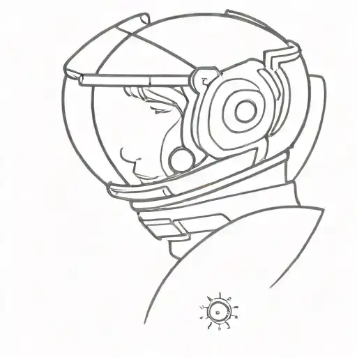 astronaut face left, helmet has golf hole reflected in visor tattoo design idea
