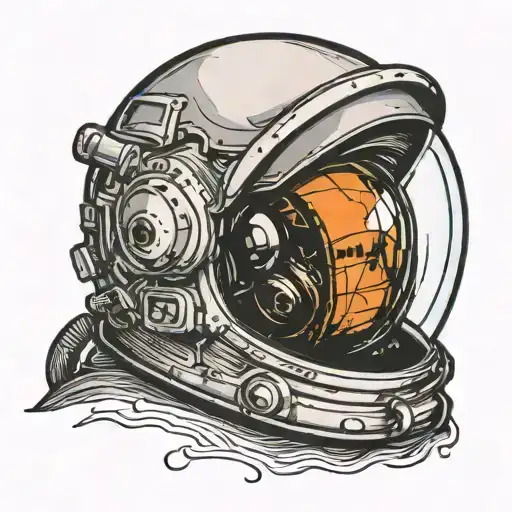 small astronaut helmet with golf hole reflected in visor tattoo design idea