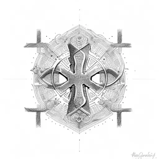 cross with 3 kids names tattoo design idea