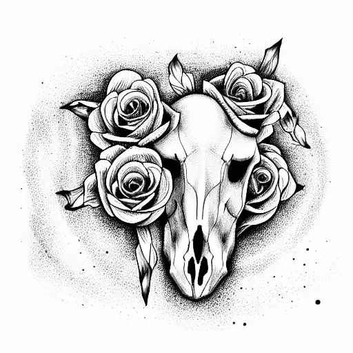 horse skull with roses tattoo design idea