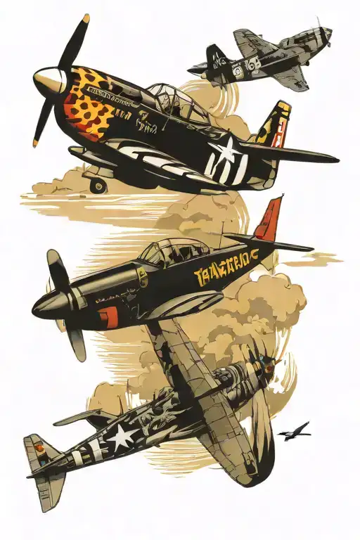 p51 mustang flying over a beach with a man fishing for stripe bass  tattoo design idea