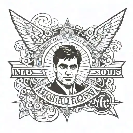 A tattoo inspired by the movie Scarface, incorporating elements of motivation and success the world is yours tattoo design idea