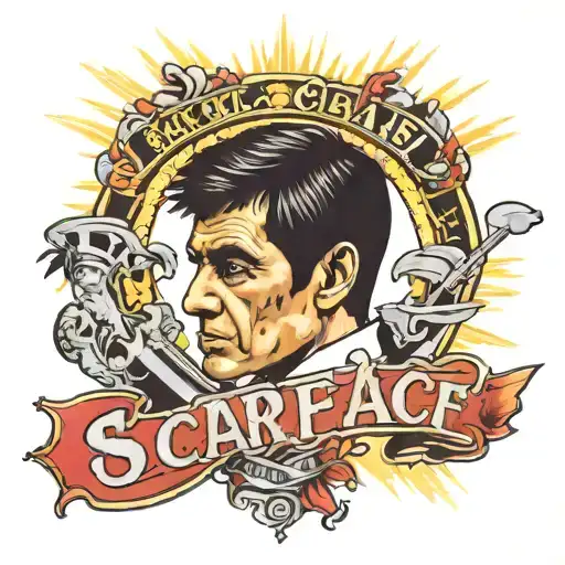 A tattoo inspired by the movie Scarface, incorporating elements of motivation and success tattoo design idea