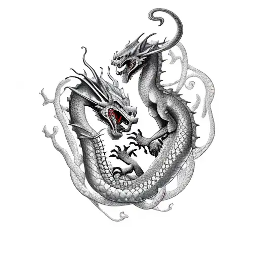Medieval mother dragon holding baby dragon  tattoo design idea