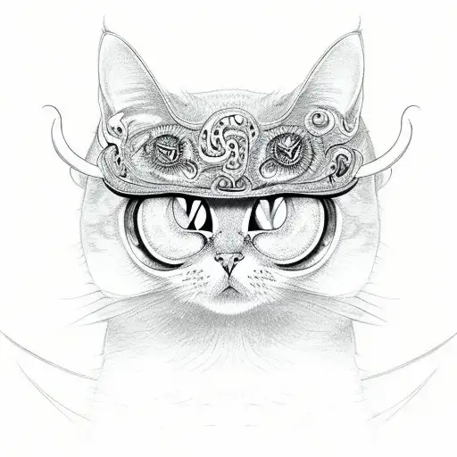 A cat with a snake's eye and a lot of eyes that looks like a devil tattoo design idea