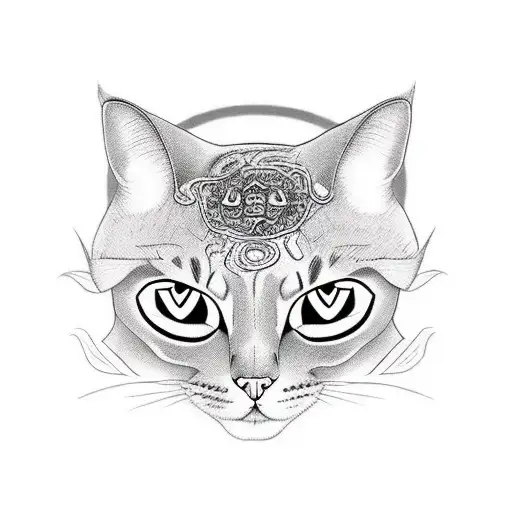 Cat based on Japanese/Chinese legends with references to Satanism tattoo design idea