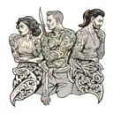 four people in gray clothes  tattoo design idea
