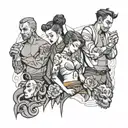 four people in gray clothes  tattoo design idea