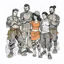 four people in gray clothes  tattoo design idea