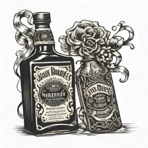 jack Daniels bottle and hypnotic bottle with a orange cancer ribbon with a quote that says Let's Goooo  tattoo design idea