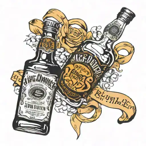 jack Daniels bottle and hypnotic bottle with a orange cancer ribbon with a quote that says Let's Goooo  tattoo design idea