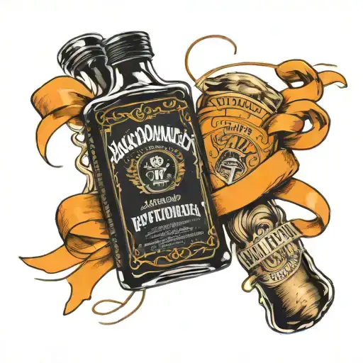 jack Daniels bottle and hypnotic bottle with a orange cancer ribbon with a quote that says Let's Goooo  tattoo design idea