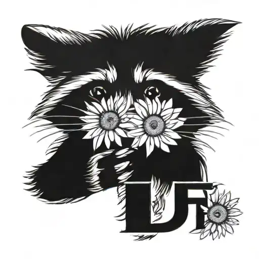  raccoon with two daisy's representing the letters E and F tattoo design idea