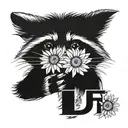  raccoon with two daisy's representing the letters E and F tattoo design idea