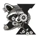  raccoon with two daisy's representing the letters E and F tattoo design idea