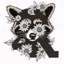  raccoon with two daisy's representing the letters E and F tattoo design idea