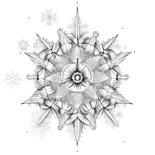 fog and snowflake and daffodil tattoo design idea