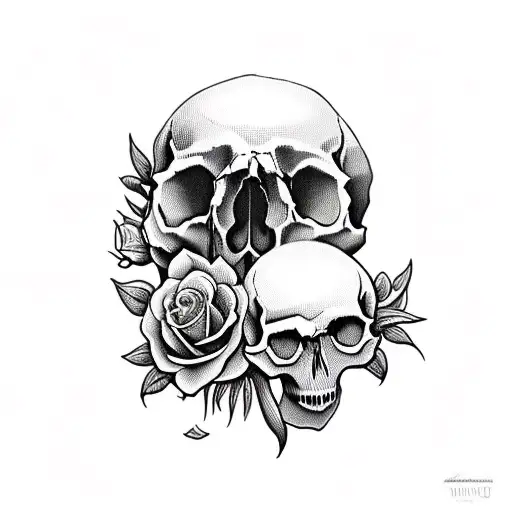 Skull and Roses cathedral  tattoo design idea