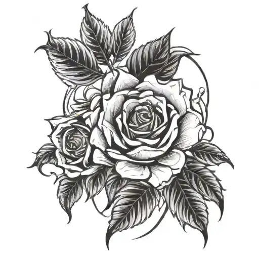 sun , roses , line work tattoo design idea