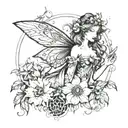 fairy . flowers ans sun line work tattoo design idea