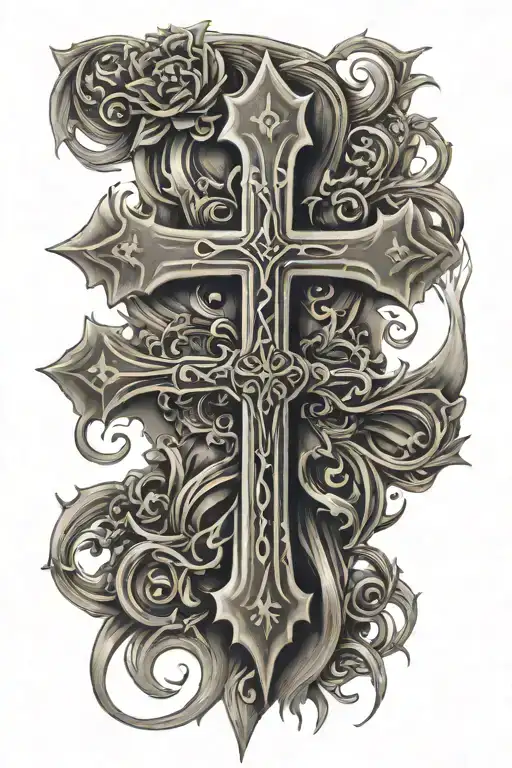 cross down spine tattoo with words tattoo design idea