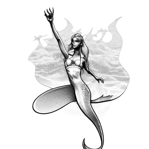 Mermaid bending pose tattoo design idea