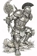 spartan warrior kneeling tattoo design idea