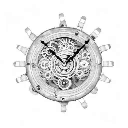 Mechanical clock with gears and cogs surrounded by oil field equipment tattoo design idea