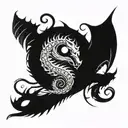 wise dragon with yin yang symbol in mouth wide open tattoo design idea
