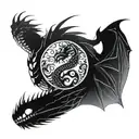 wise dragon with yin yang symbol in mouth wide open tattoo design idea
