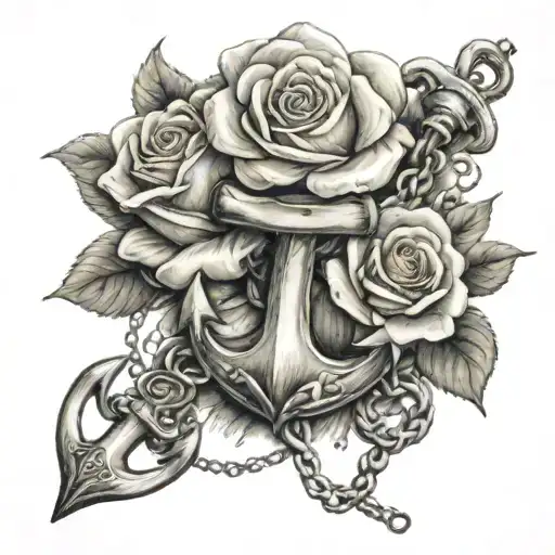 Peaceful grounded anchor with chain of roses tattoo tattoo design idea