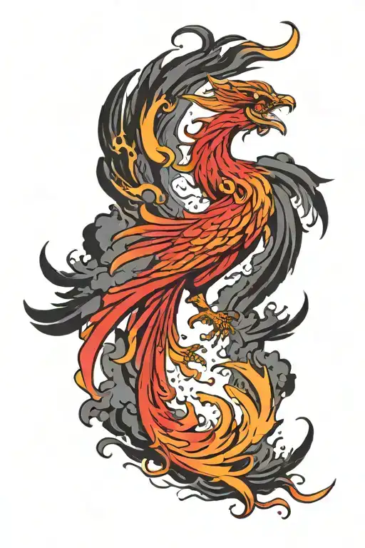 colour red phoenix rising from the ashes symbolizing rebirth tattoo design idea