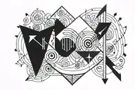 three minimalist arrows, one represent music, other the transition, the third a board circuit  tattoo design idea