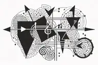 three minimalist arrows, one represent music, other the transition, the third a board circuit  tattoo design idea