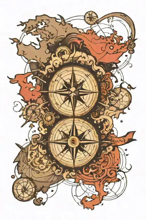 A compass in the middle, under it is the world map, above all is the globe and a plane, with an ace card hidden somewher tattoo design idea