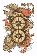 A compass in the middle, under it is the world map, above all is the globe and a plane, with an ace card hidden somewher tattoo design idea