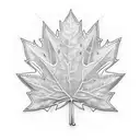 An intricate dotwork tattoo of a maple leaf surrounded by video game controller buttons, symbolizing the client's love for Canada and video games. tattoo design idea