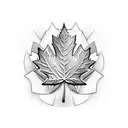 An intricate dotwork tattoo of a maple leaf surrounded by video game controller buttons, symbolizing the client's love for Canada and video games. tattoo design idea